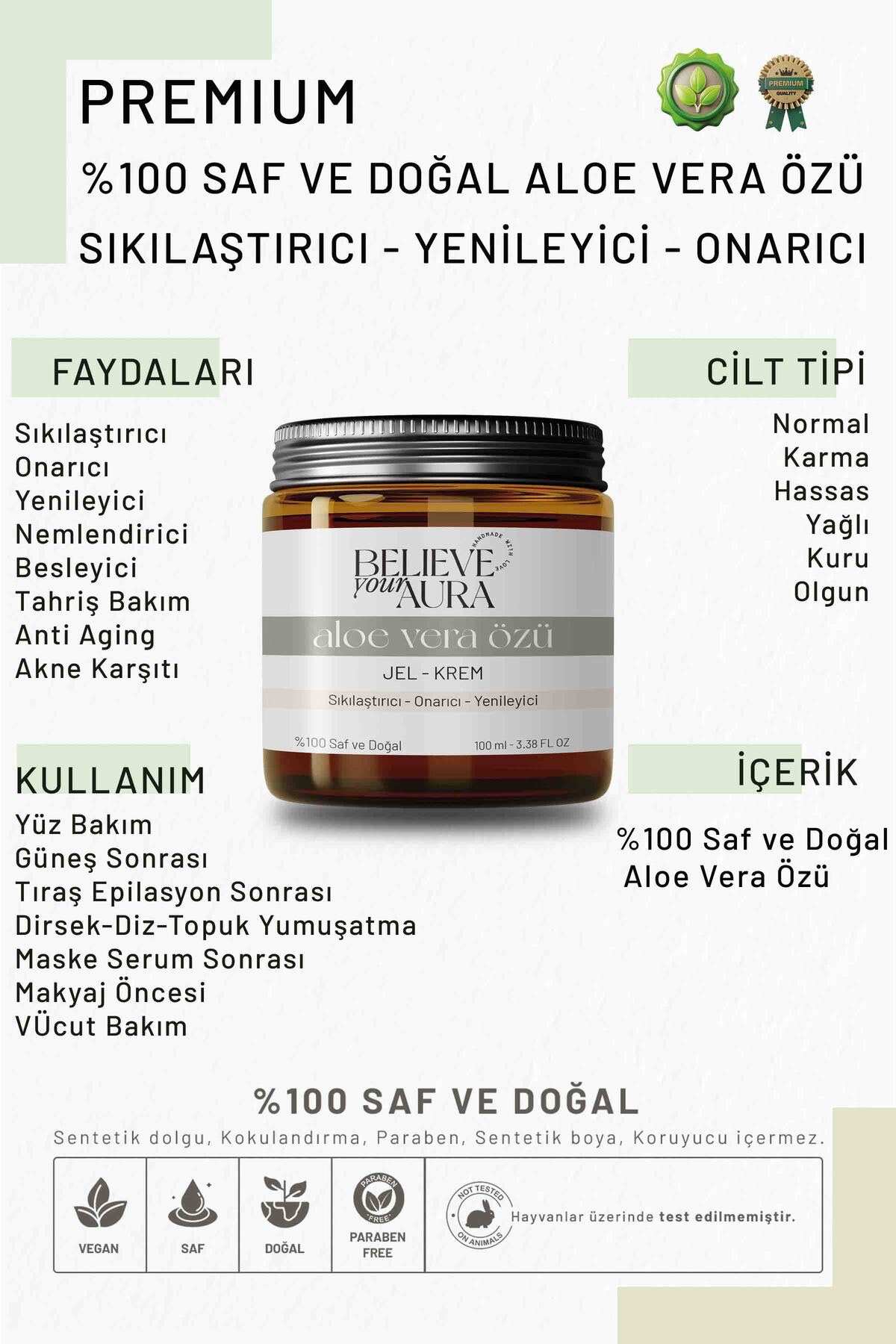 100 Saf ve Doal Aloe Vera Jel Kremi | Believe Your Aura