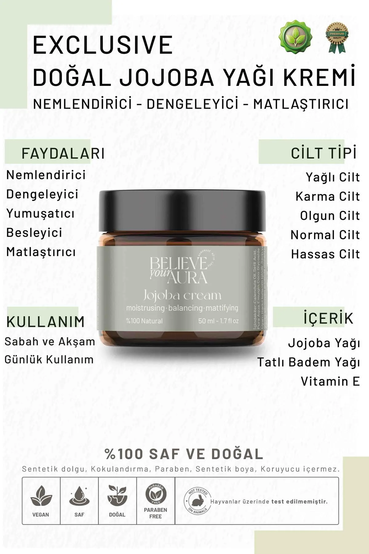 Believe Your Aura Jojoba Yağı Cilt Bakım Kremi