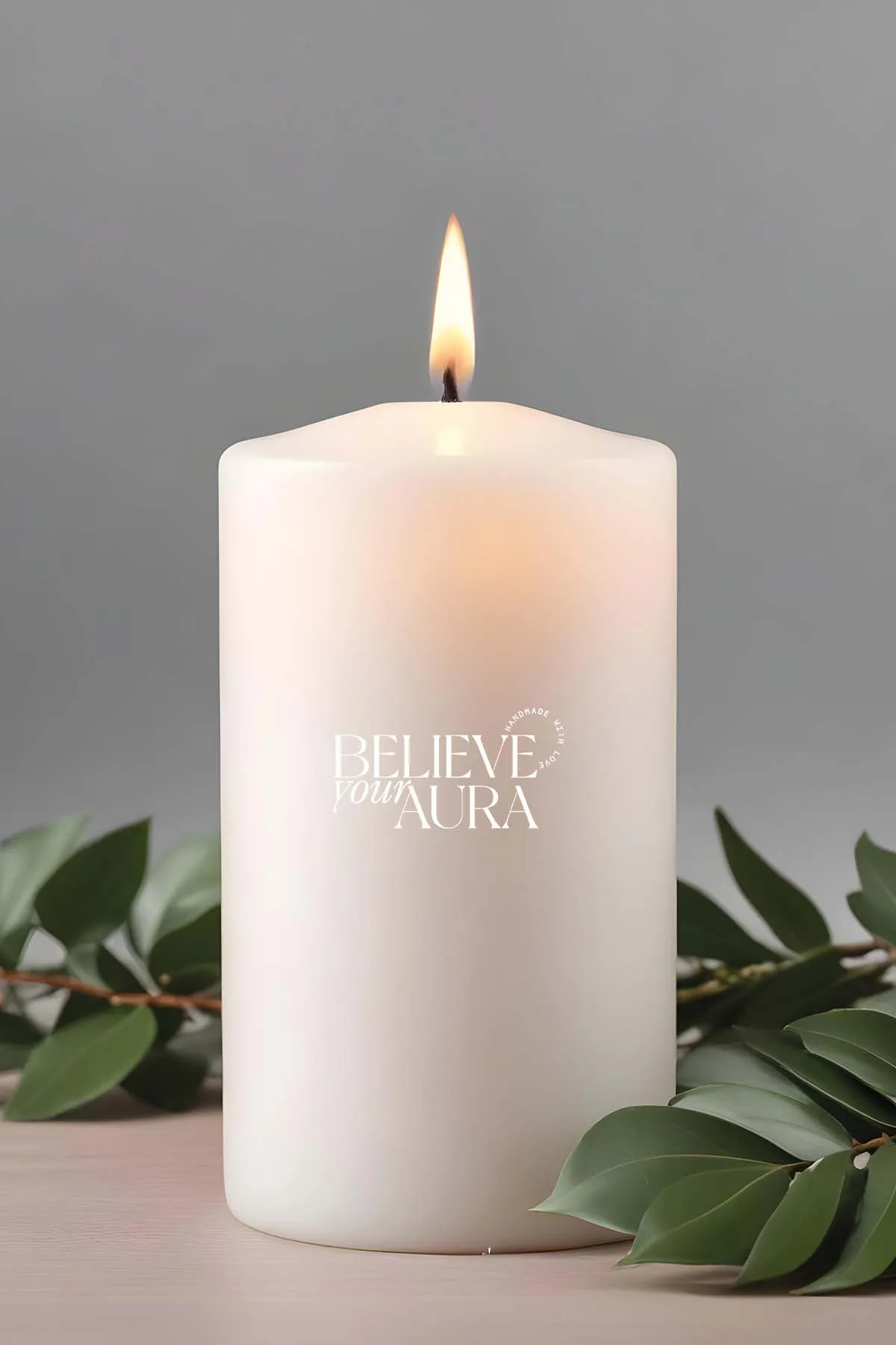 Believe Your Aura Sandal Ağacı Kokulu Beyaz Silindir Mum KLM205-10-SND