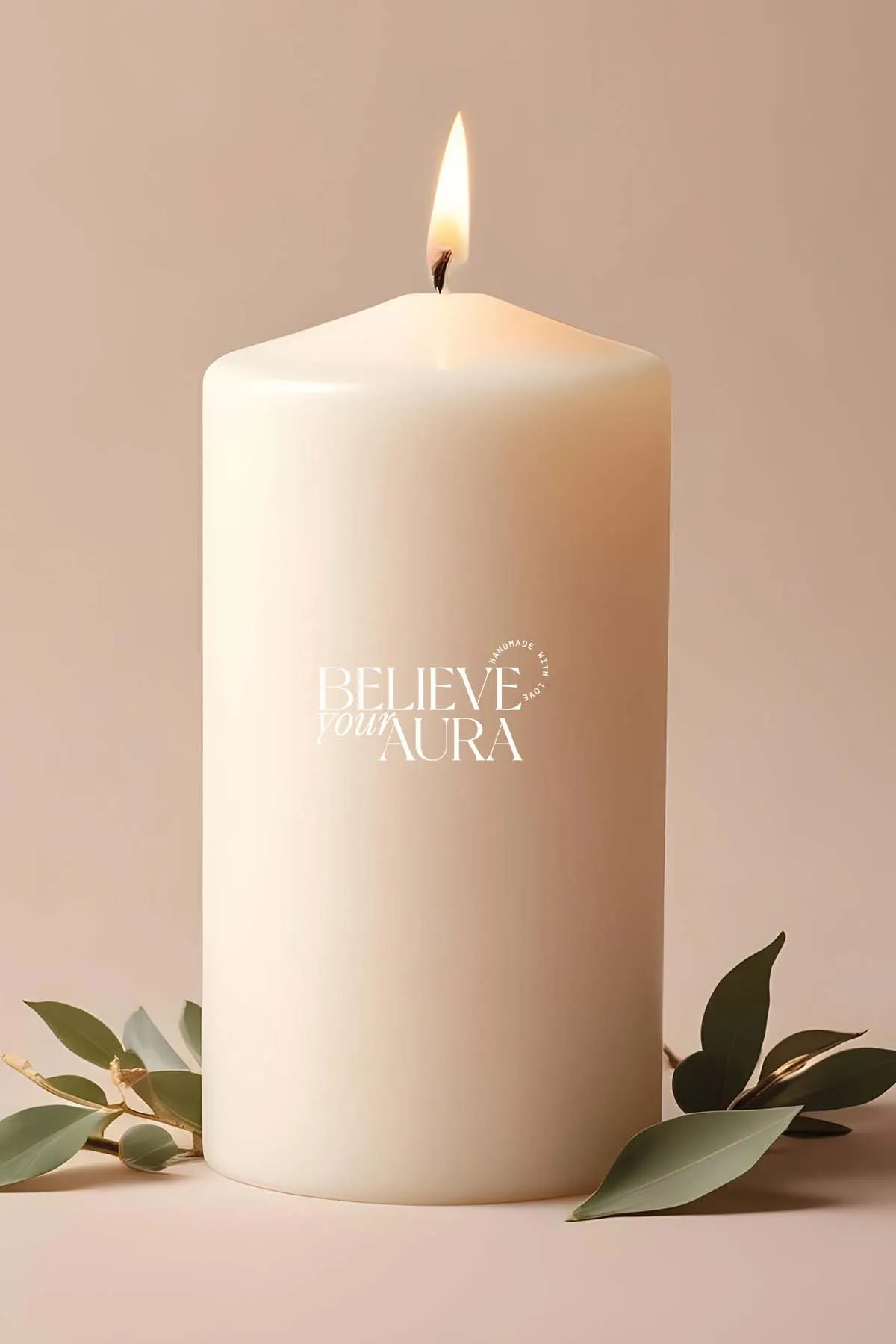 Believe Your Aura Sandal Ağacı Kokulu Beyaz Silindir Mum KLM205-10-SND