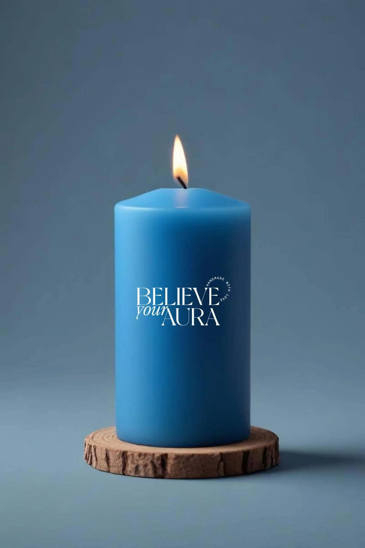 Believe Your Aura Sandal Ağacı Kokulu Mavi Silindir Mum KLM205-12-SND