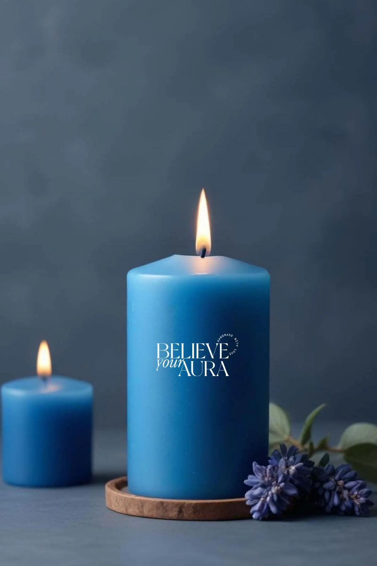 Believe Your Aura Sandal Ağacı Kokulu Mavi Silindir Mum KLM205-12-SND