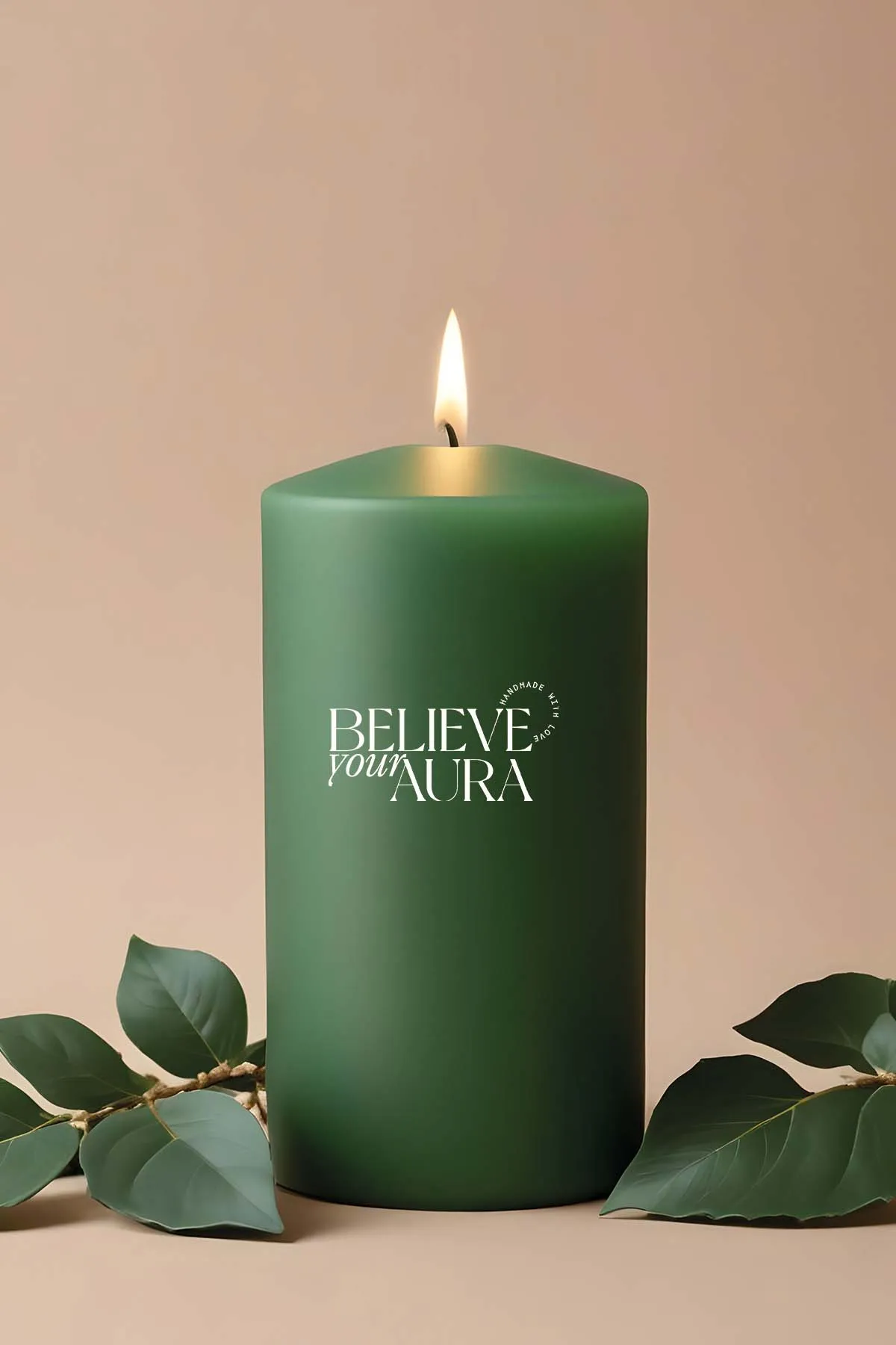 Believe Your Aura Sandal Ağacı Kokulu Yeşil Silindir Mum KLM205-15-SND