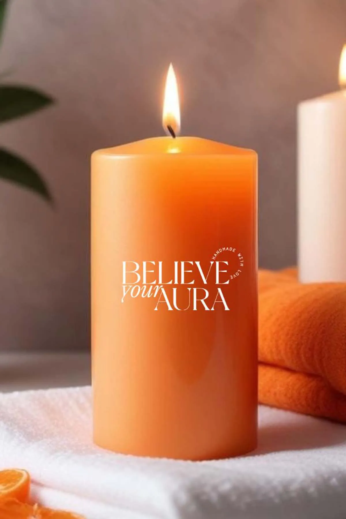 Believe Your Aura Sandal Ağacı Kokulu Turuncu Silindir Mum KLM205-16-SND