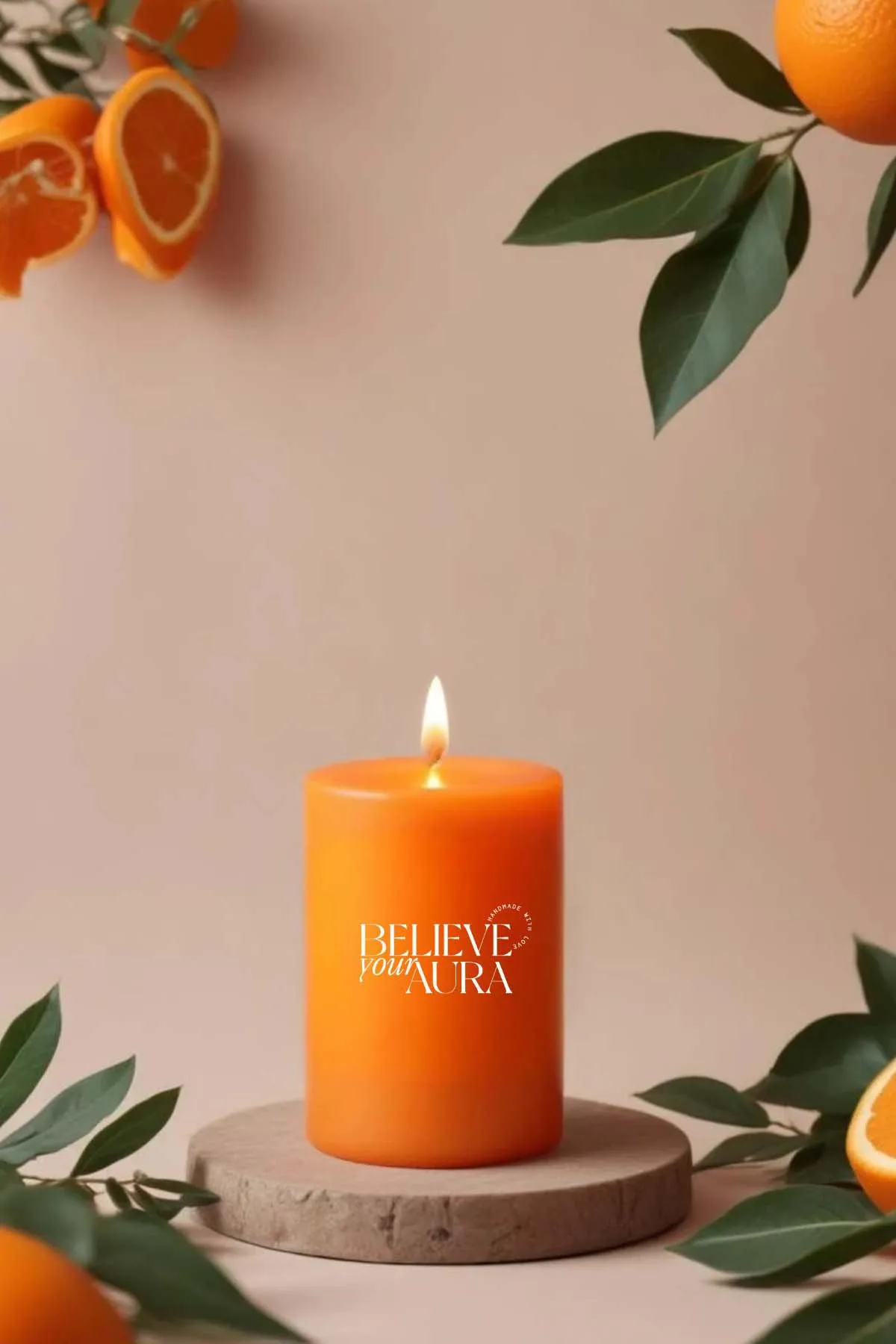 Believe Your Aura Sandal Ağacı Kokulu Turuncu Silindir Mum KLM205-16-SND