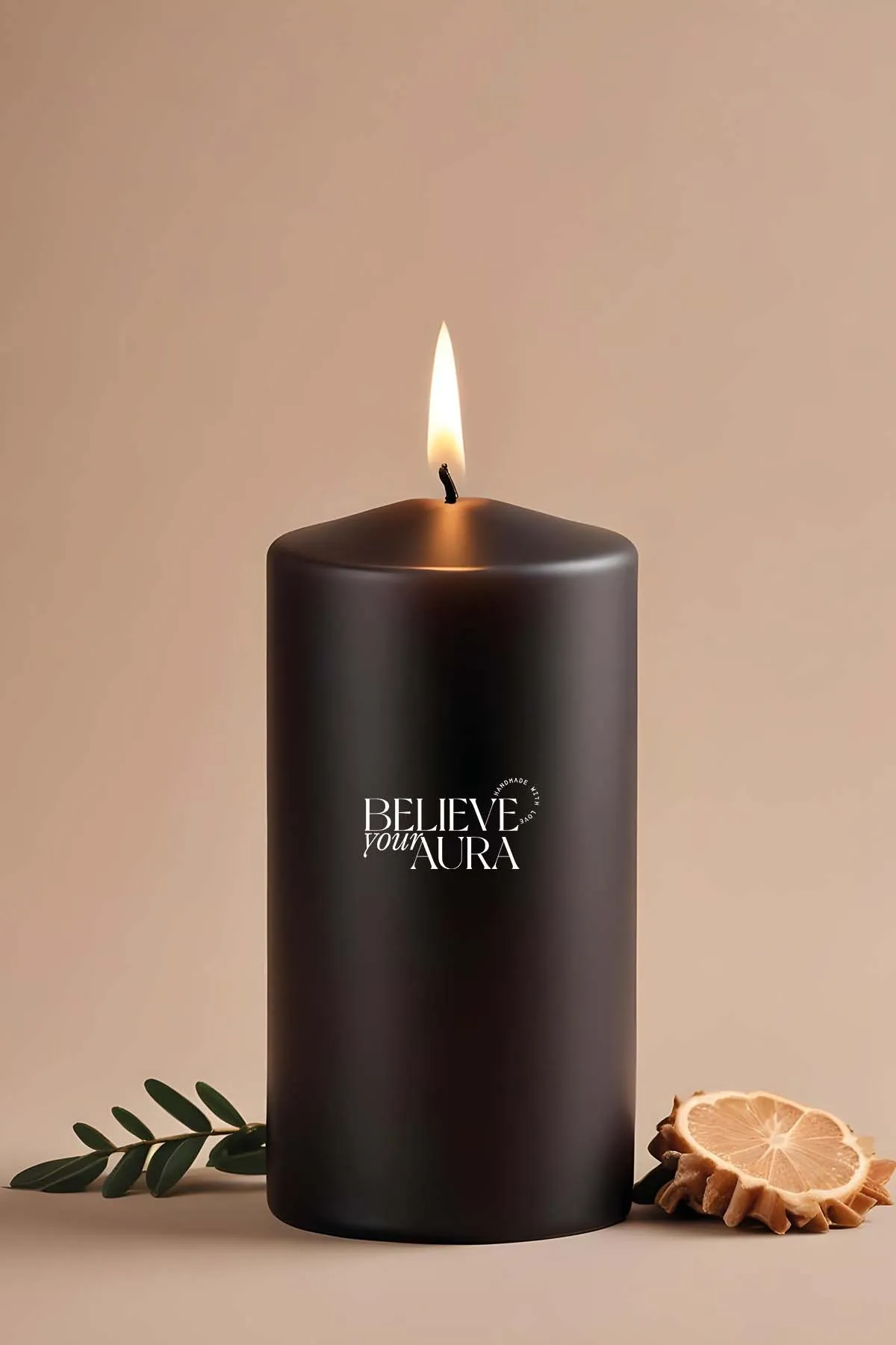 Believe Your Aura Sandal Ağacı Kokulu Siyah Silindir Mum KLM205-20-SND