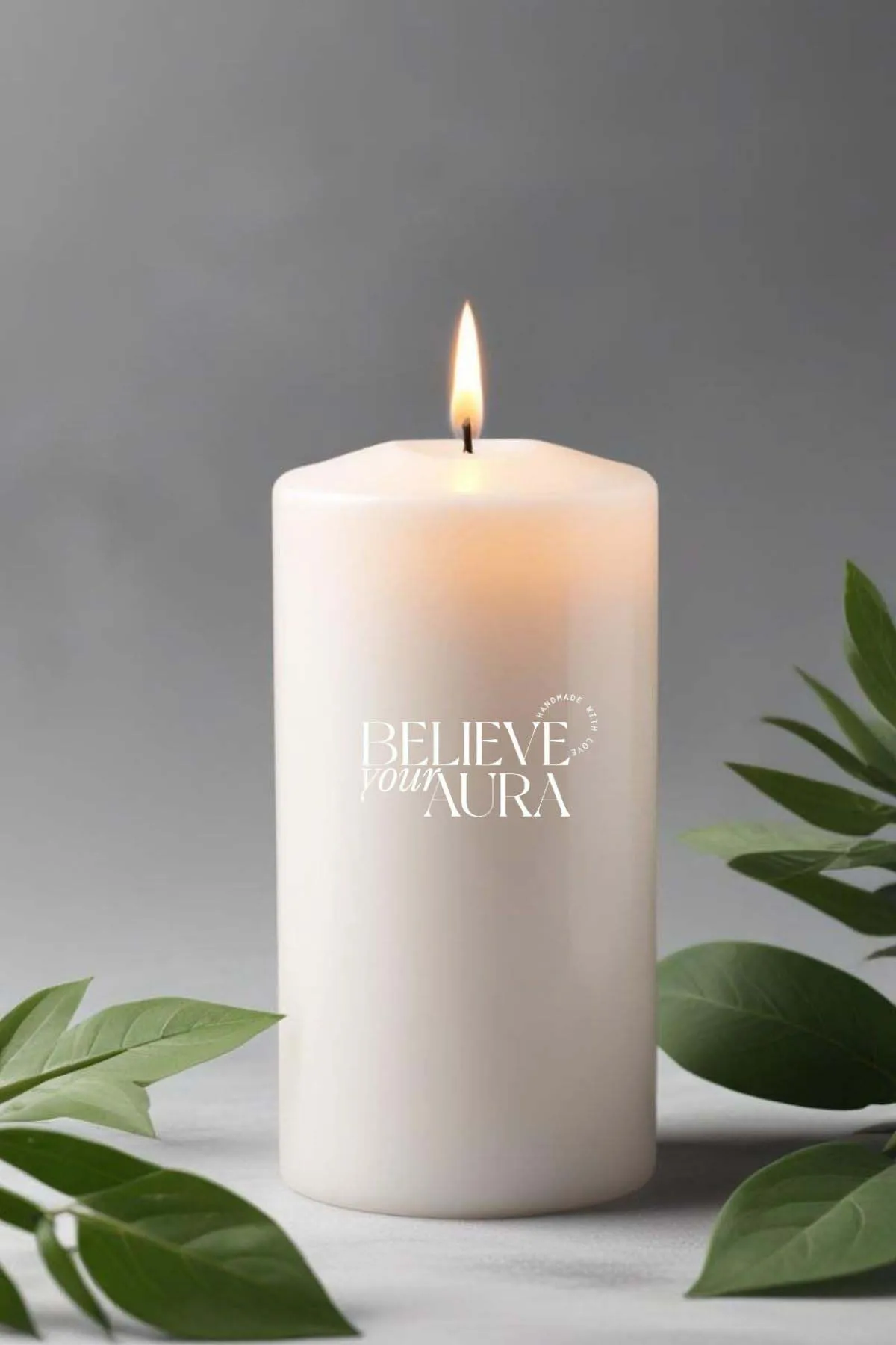 Believe Your Aura Pudra Kokulu Beyaz Silindir Mum KLM207-10-PDR