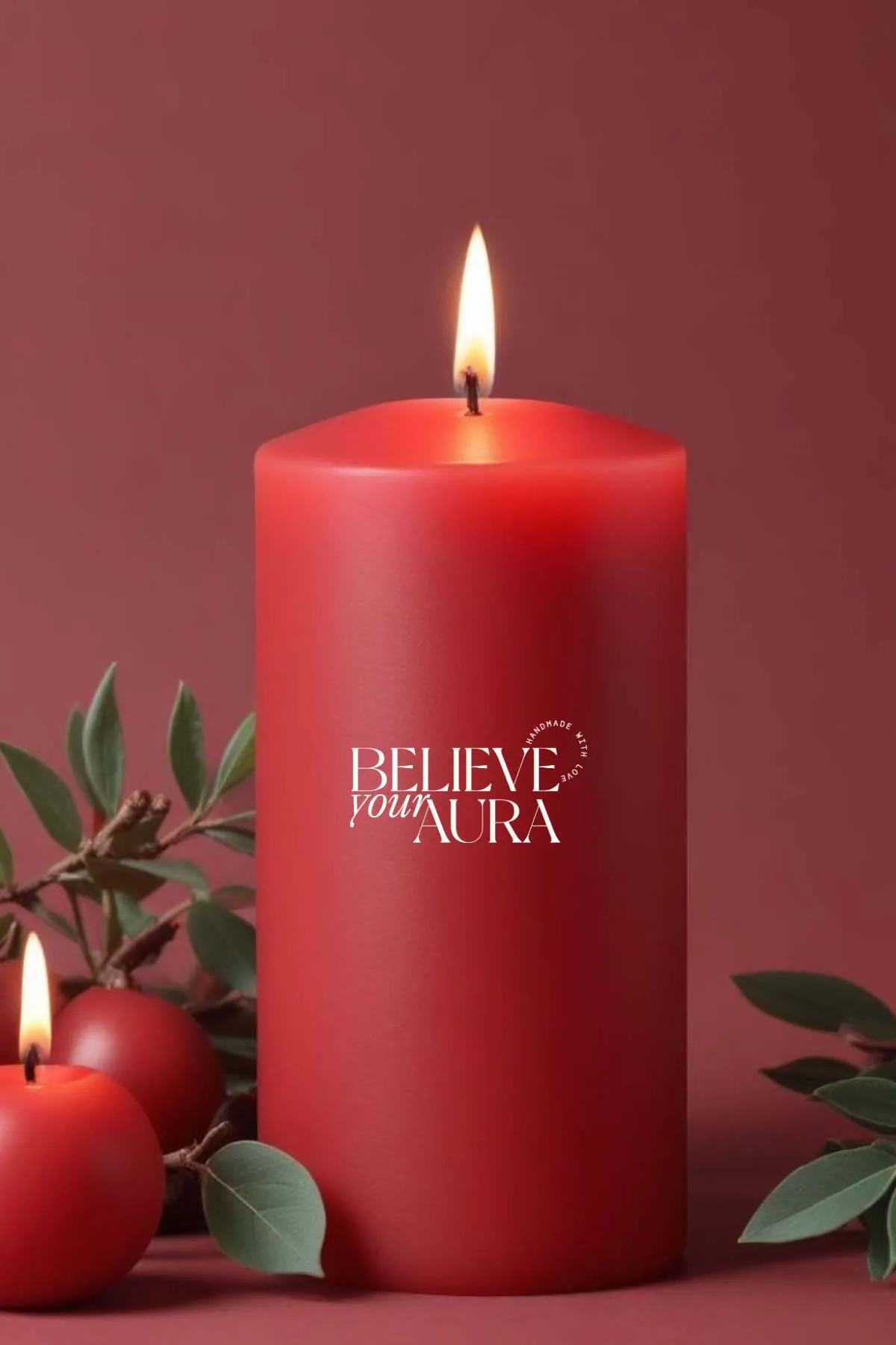 Believe Your Aura Pudra Kokulu Kırmızı Silindir Mum KLM207-11-PDR