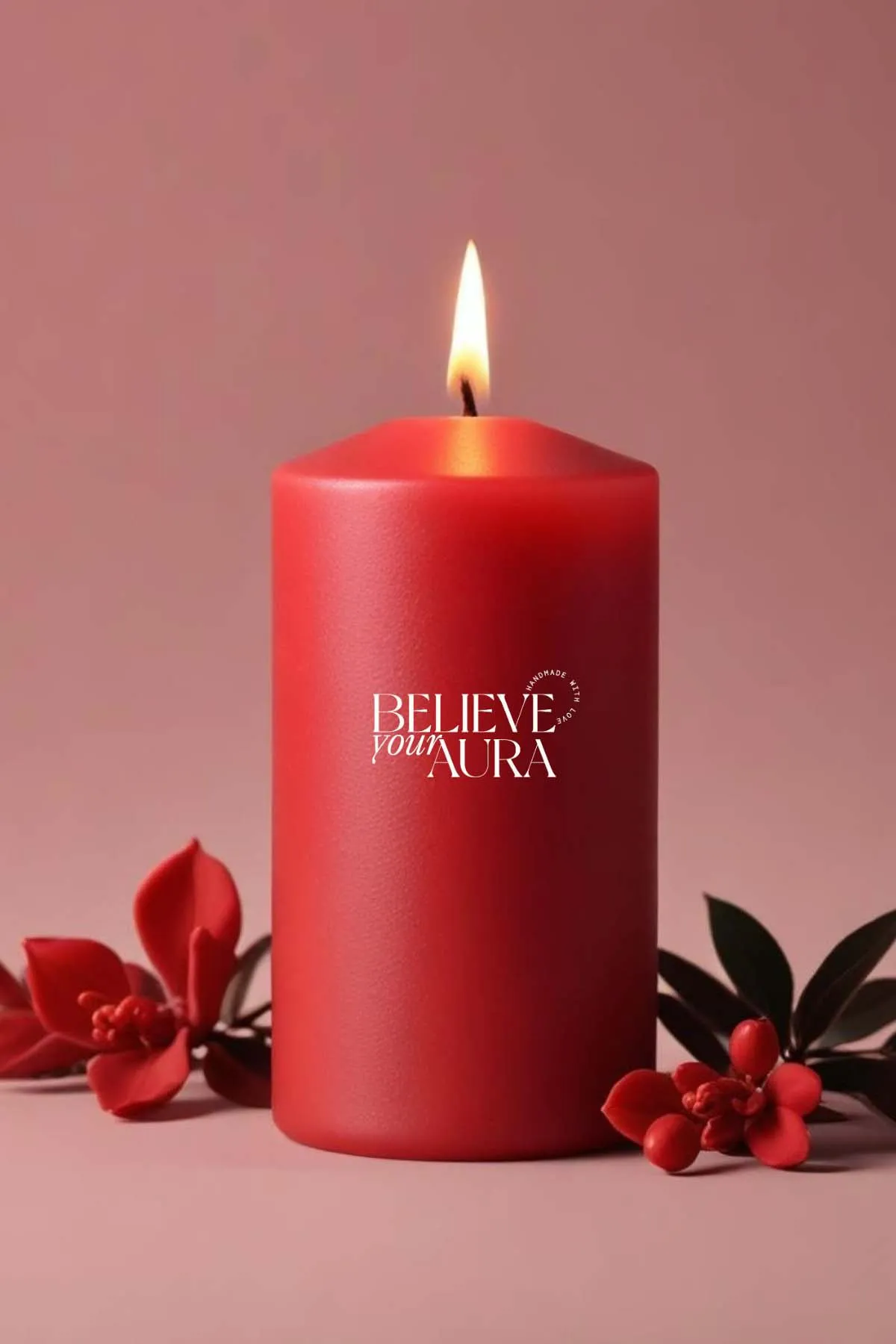 Believe Your Aura Pudra Kokulu Kırmızı Silindir Mum KLM207-11-PDR