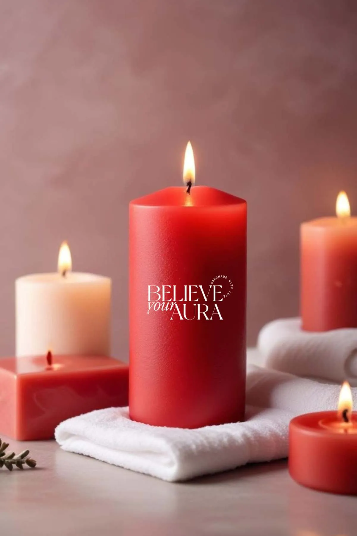 Believe Your Aura Pudra Kokulu Kırmızı Silindir Mum KLM207-11-PDR