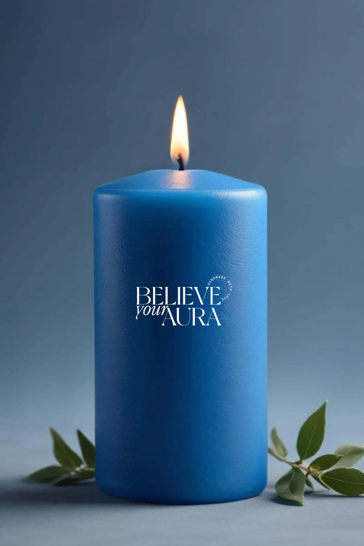 Believe Your Aura Pudra Kokulu Mavi Silindir Mum KLM207-12-PDR