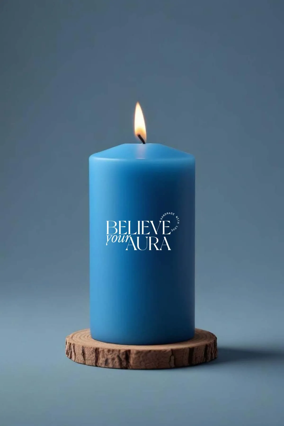 Believe Your Aura Pudra Kokulu Mavi Silindir Mum KLM207-12-PDR