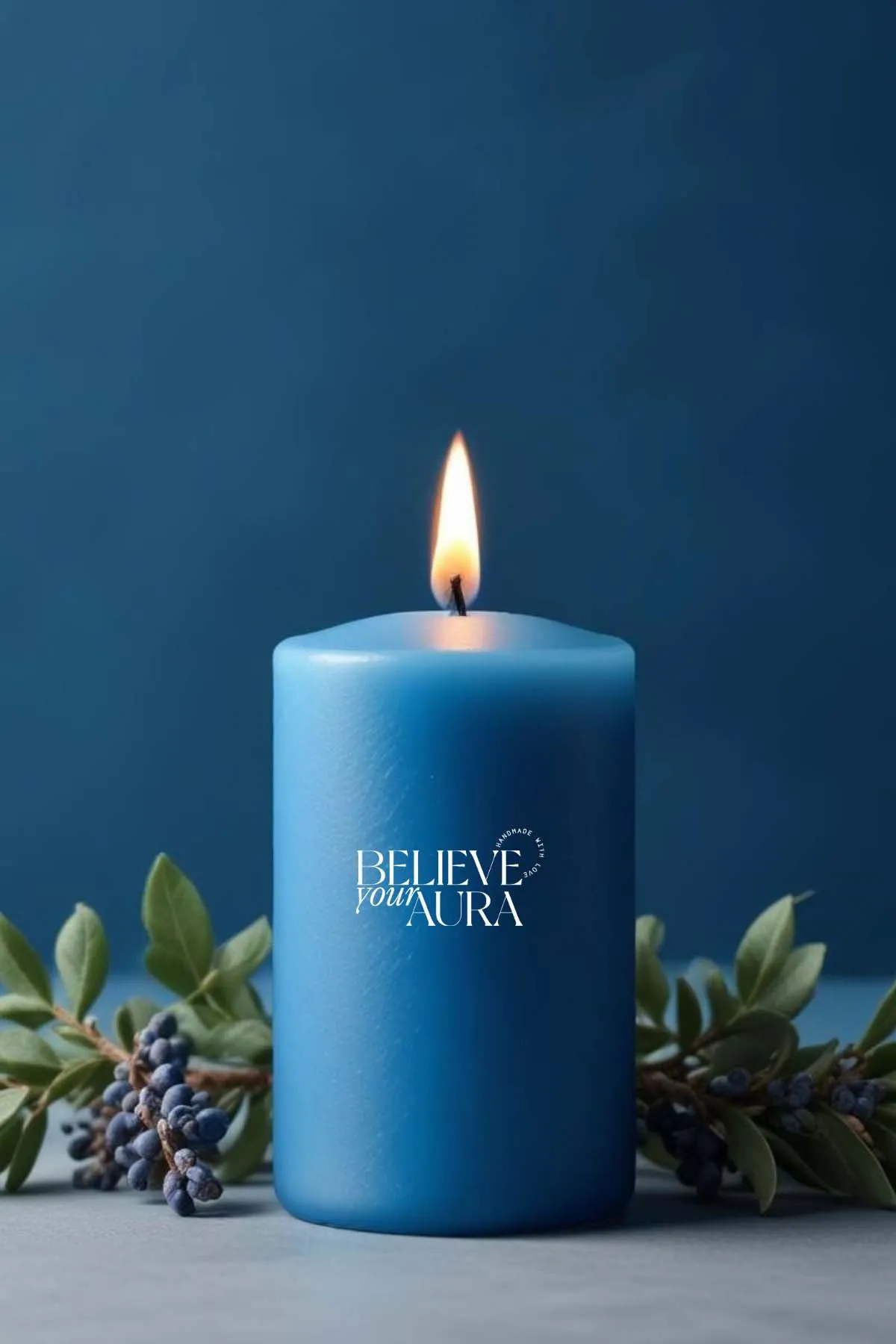 Believe Your Aura Pudra Kokulu Mavi Silindir Mum KLM207-12-PDR