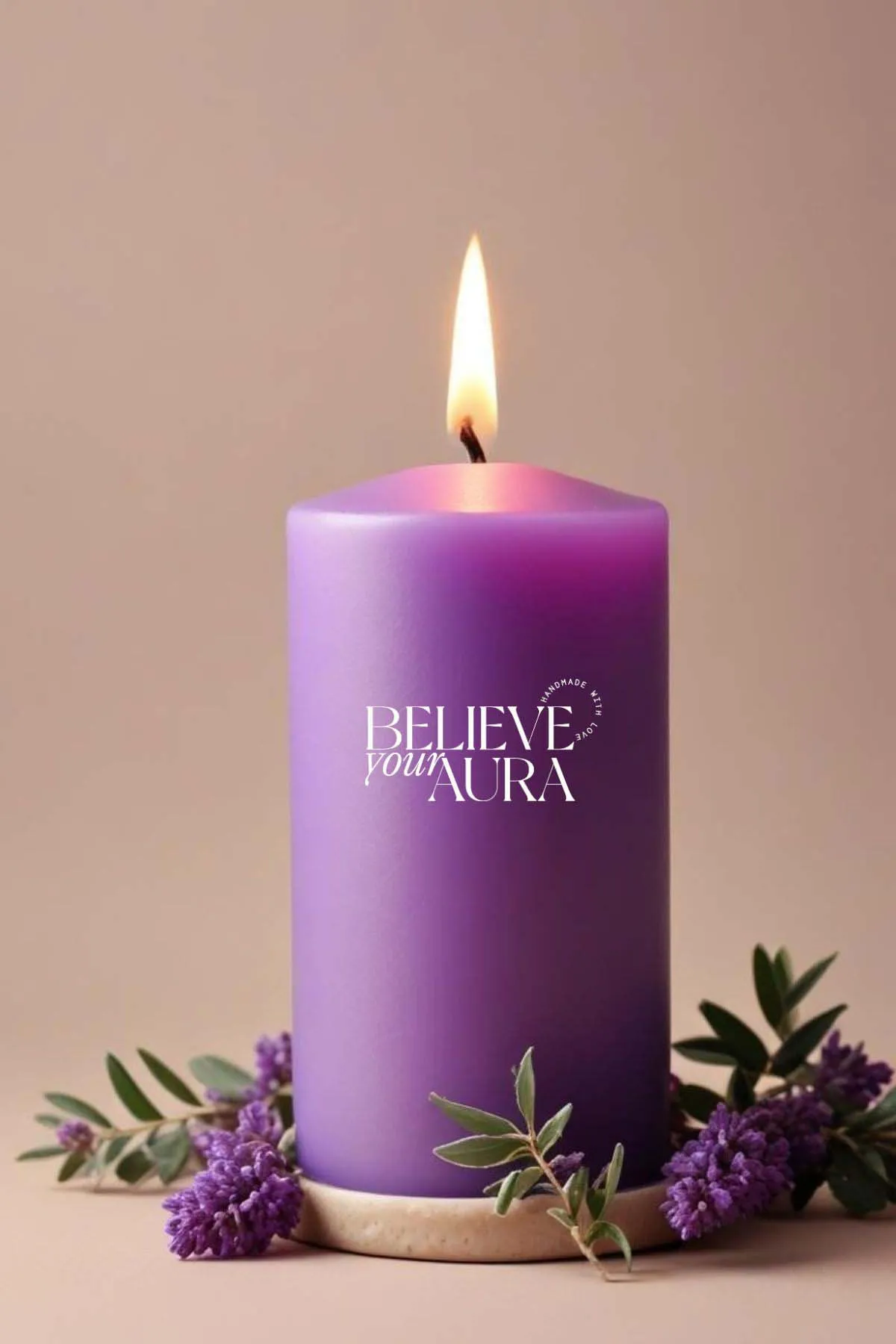 Believe Your Aura Pudra Kokulu Mor Silindir Mum KLM207-14-PDR