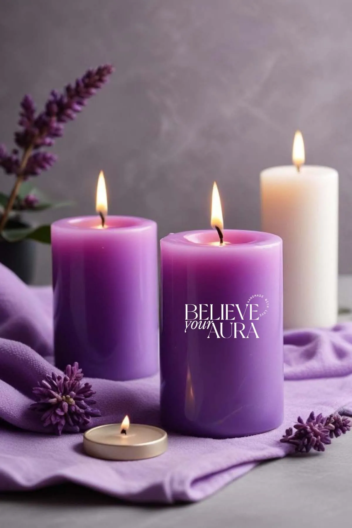 Believe Your Aura Pudra Kokulu Mor Silindir Mum KLM207-14-PDR