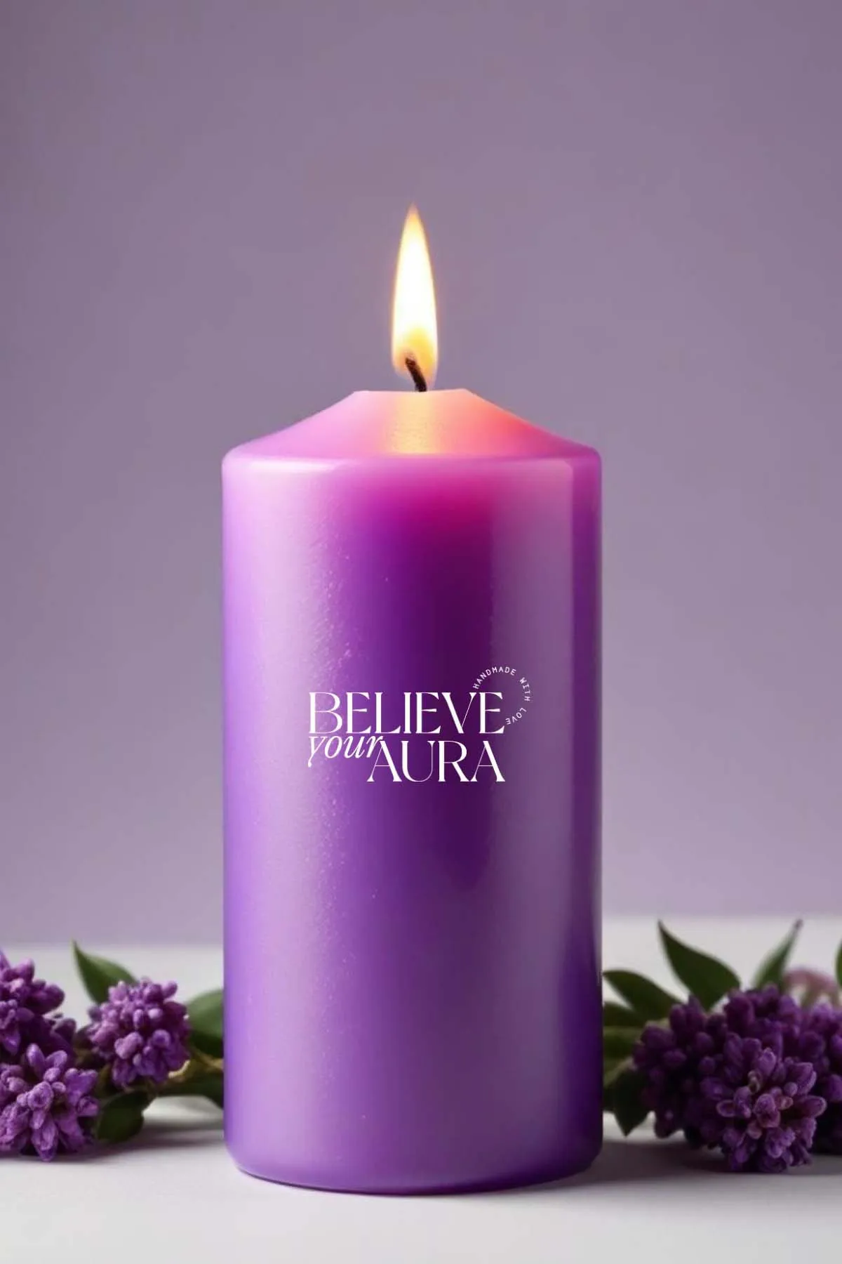 Believe Your Aura Pudra Kokulu Mor Silindir Mum KLM207-14-PDR