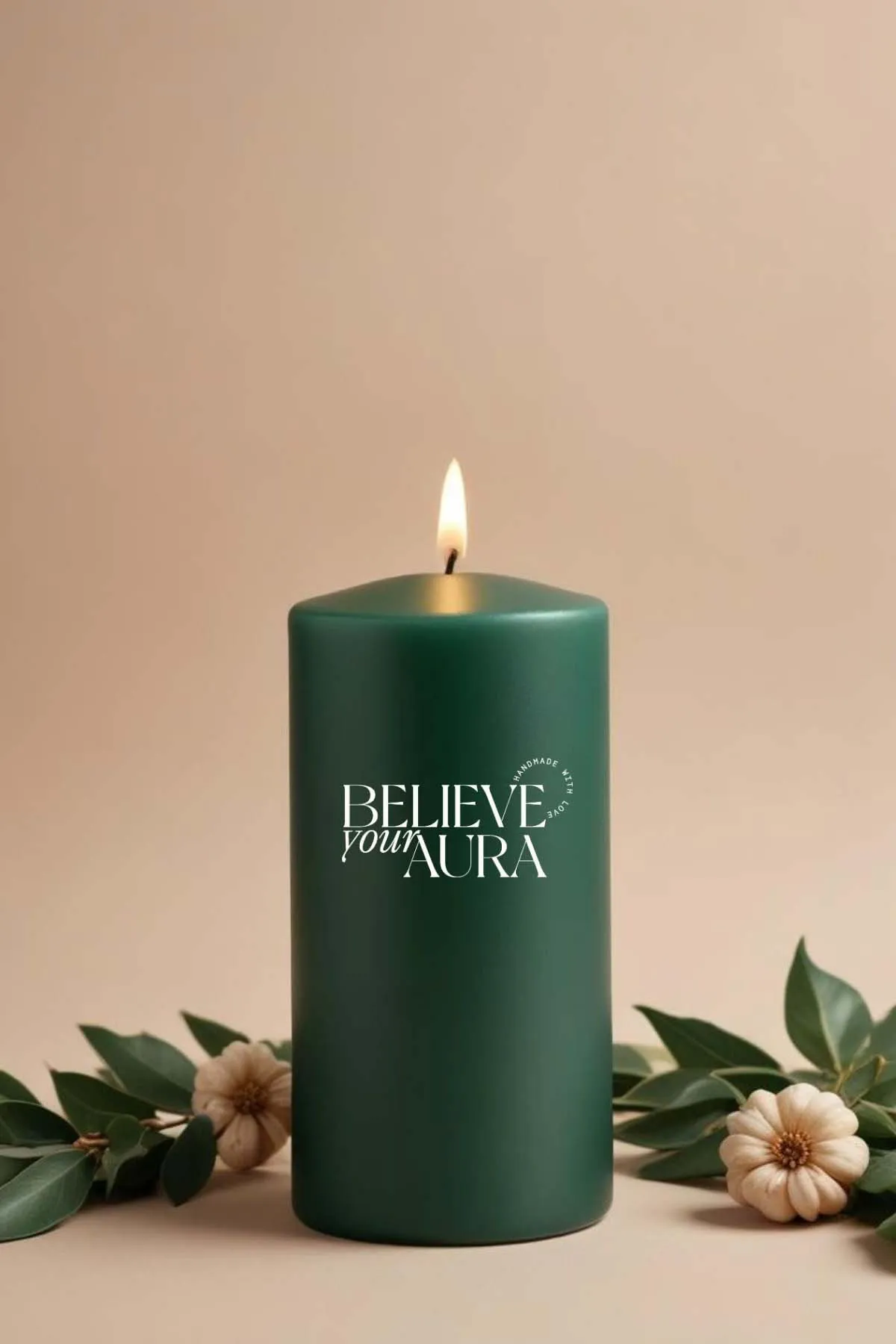 Believe Your Aura Pudra Kokulu Yeşil Silindir Mum KLM207-15-PDR