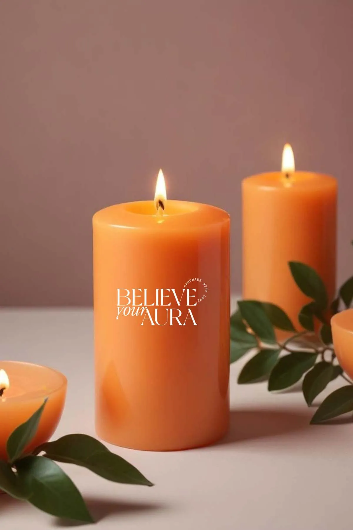 Believe Your Aura Pudra Kokulu Turuncu Silindir Mum KLM207-16-PDR