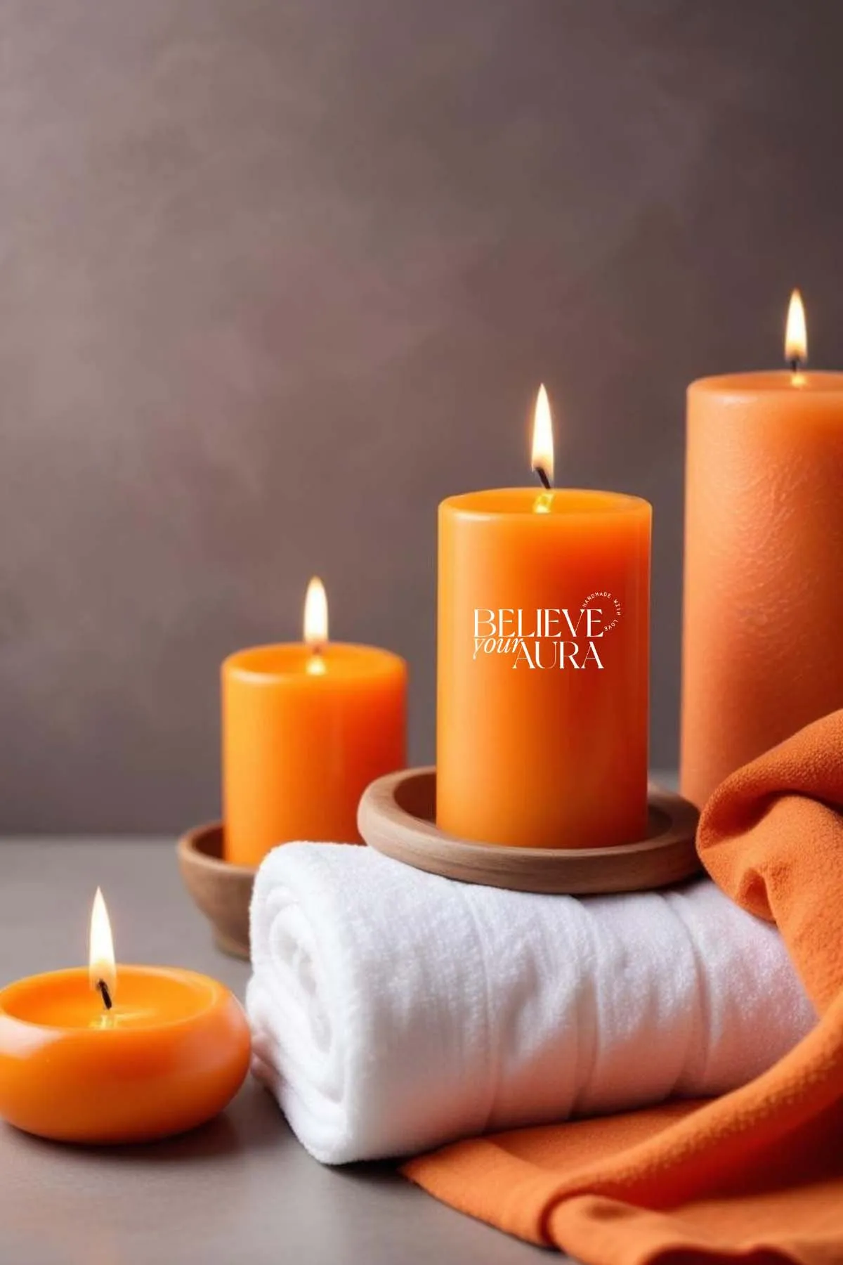 Believe Your Aura Pudra Kokulu Turuncu Silindir Mum KLM207-16-PDR