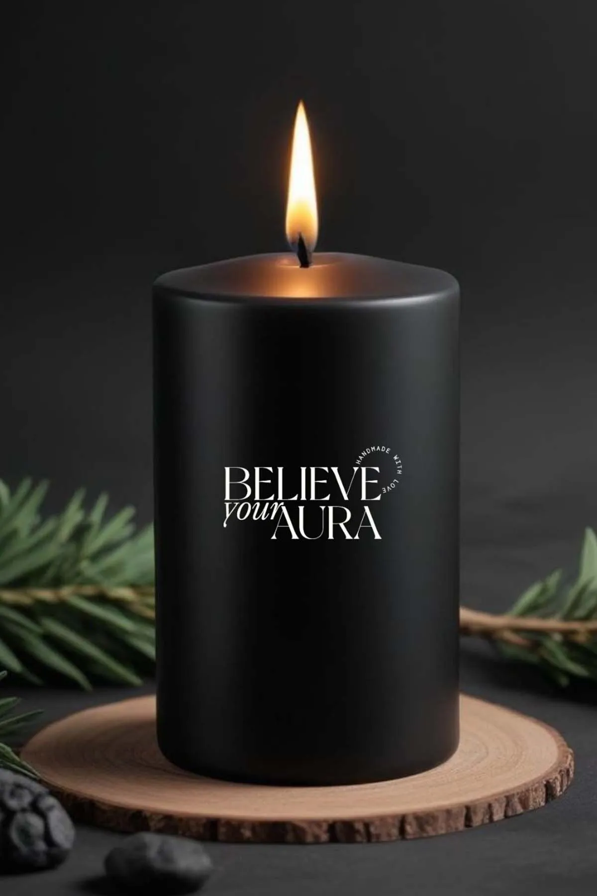 Believe Your Aura Pudra Kokulu Siyah Silindir Mum KLM207-20-PDR