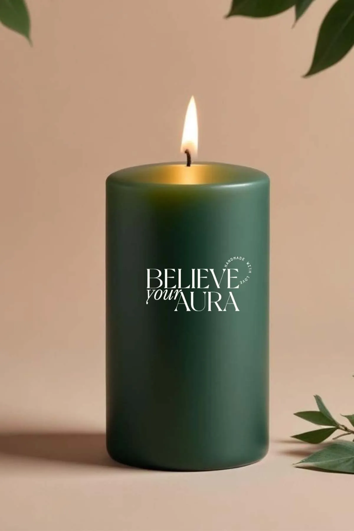 Believe Your Aura Lavanta Kokulu Yeşil Silindir Mum KLM209-15-LVN