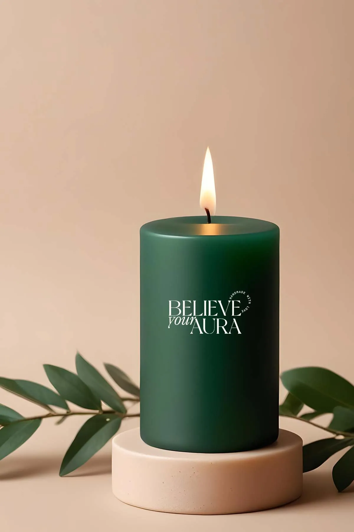 Believe Your Aura Lavanta Kokulu Yeşil Silindir Mum KLM209-15-LVN