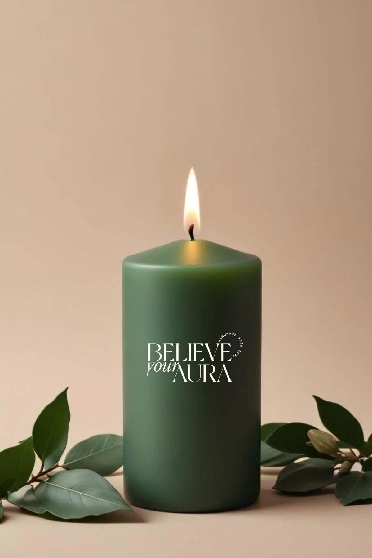 Believe Your Aura Lavanta Kokulu Yeşil Silindir Mum KLM209-15-LVN