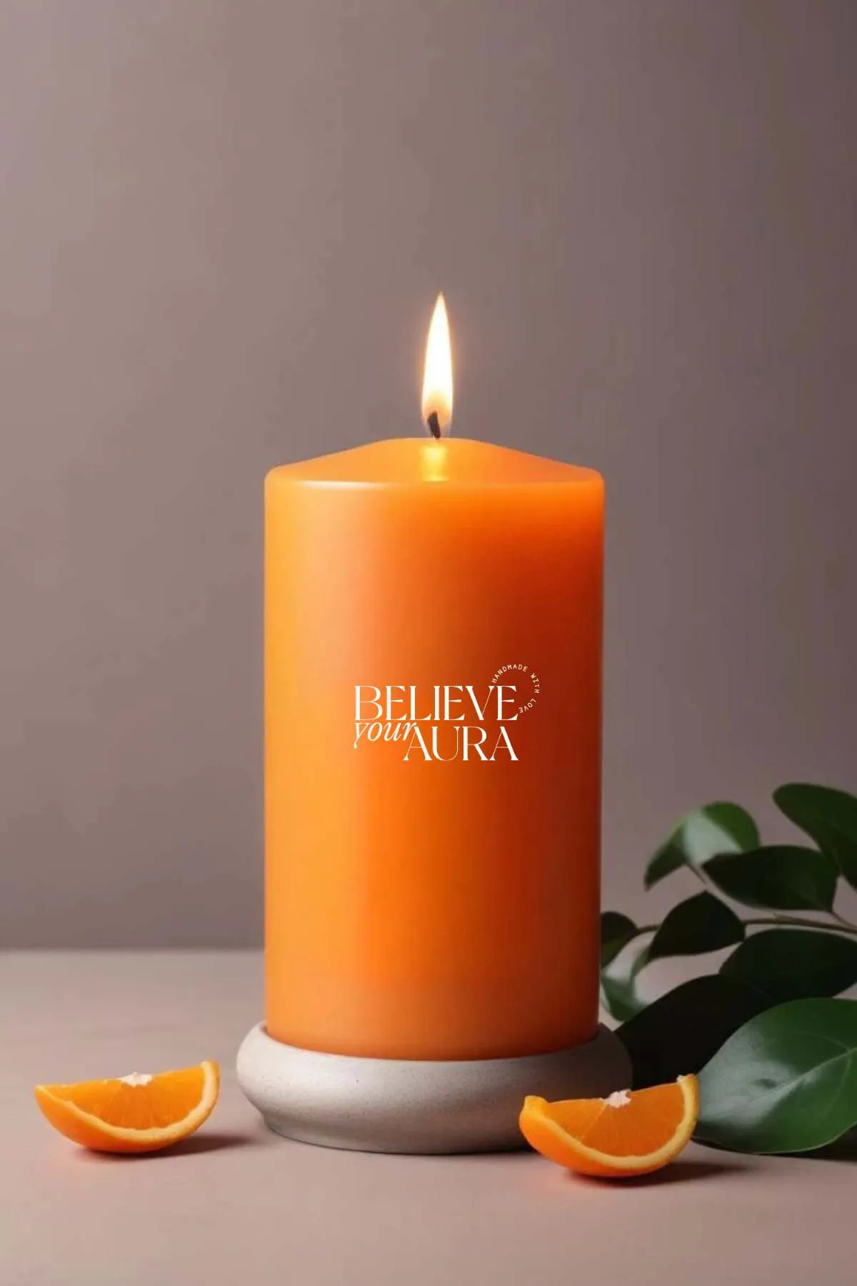 Believe Your Aura Lavanta Kokulu Turuncu Silindir Mum KLM209-16-LVN