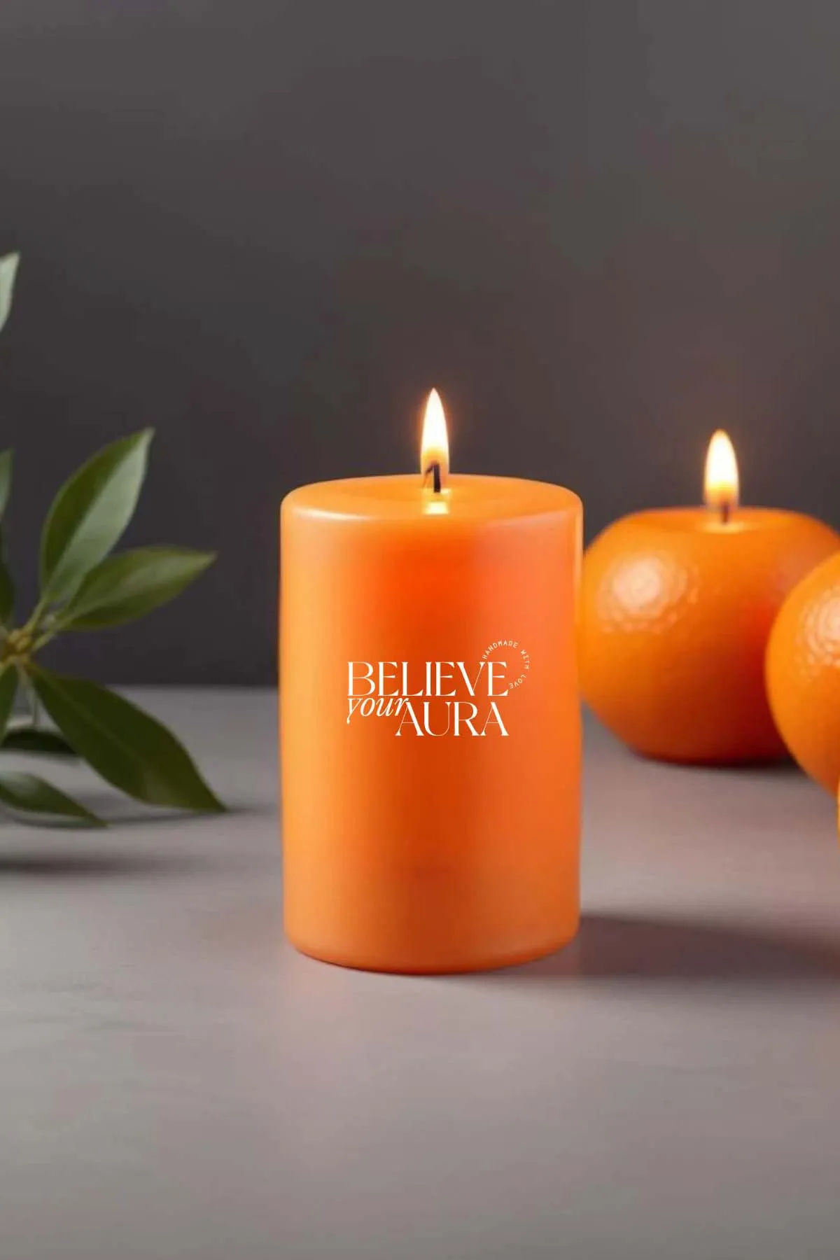 Believe Your Aura Lavanta Kokulu Turuncu Silindir Mum KLM209-16-LVN
