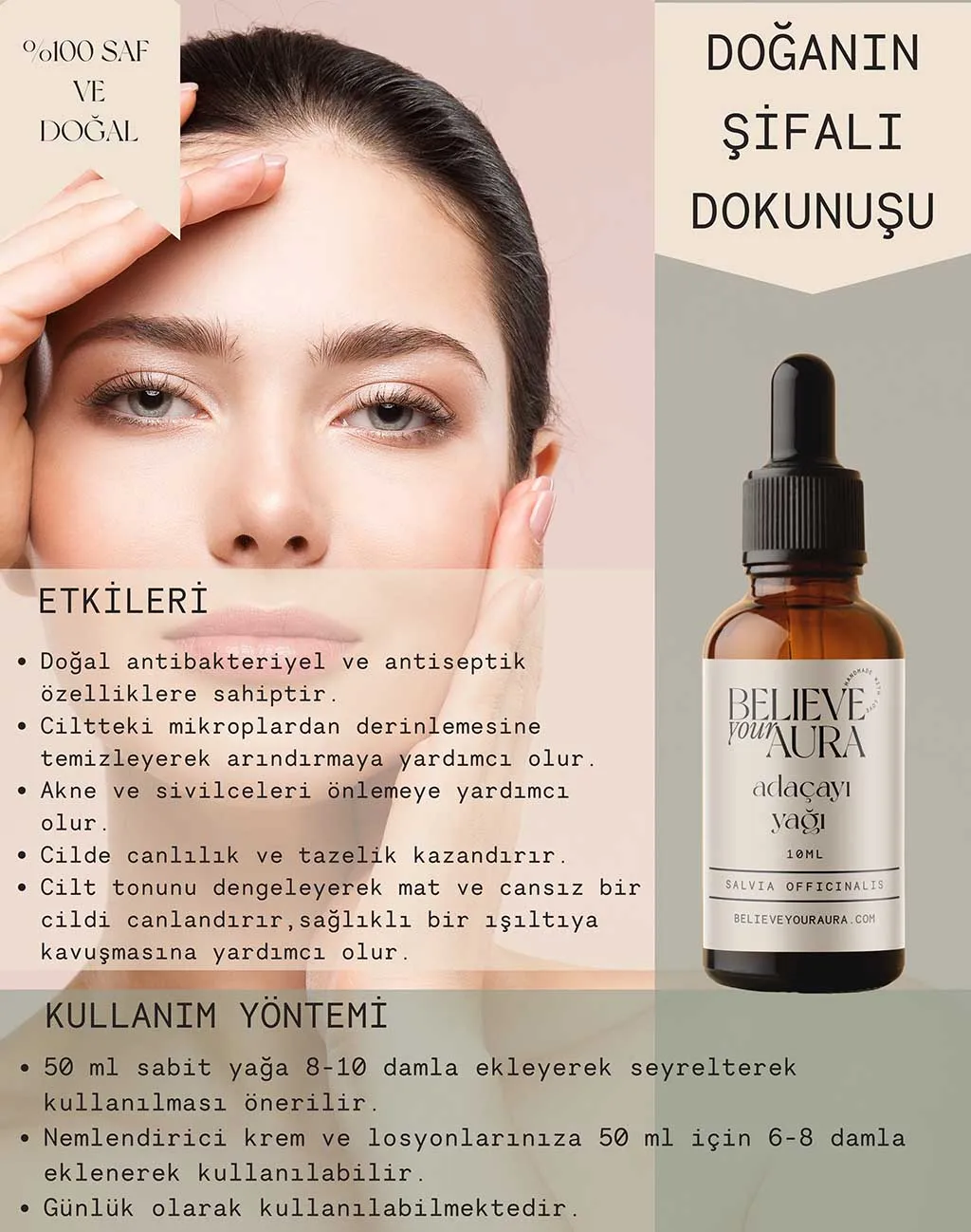 Believe Your Aura Saf Organik Adaçayı Yağı ATYADC-101