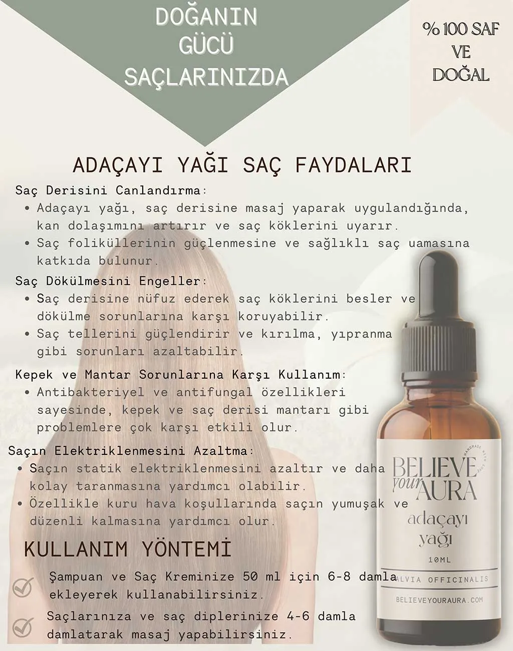 Believe Your Aura Saf Organik Adaçayı Yağı ATYADC-101
