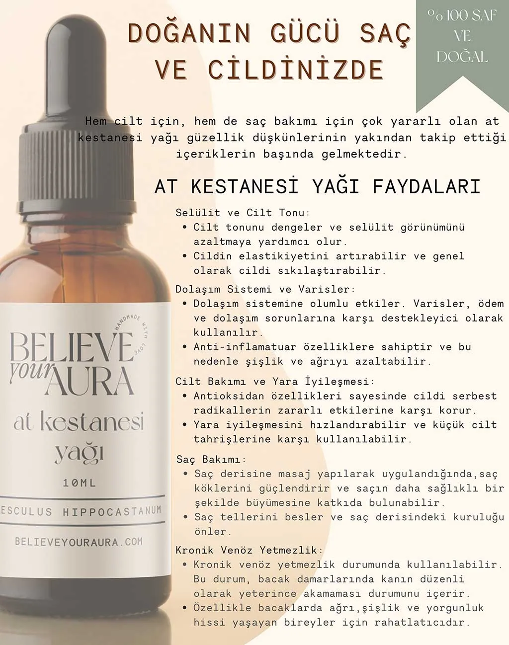Believe Your Aura %100 Saf Organik At Kestanesi Yağı - 10 ml ATYATK-110