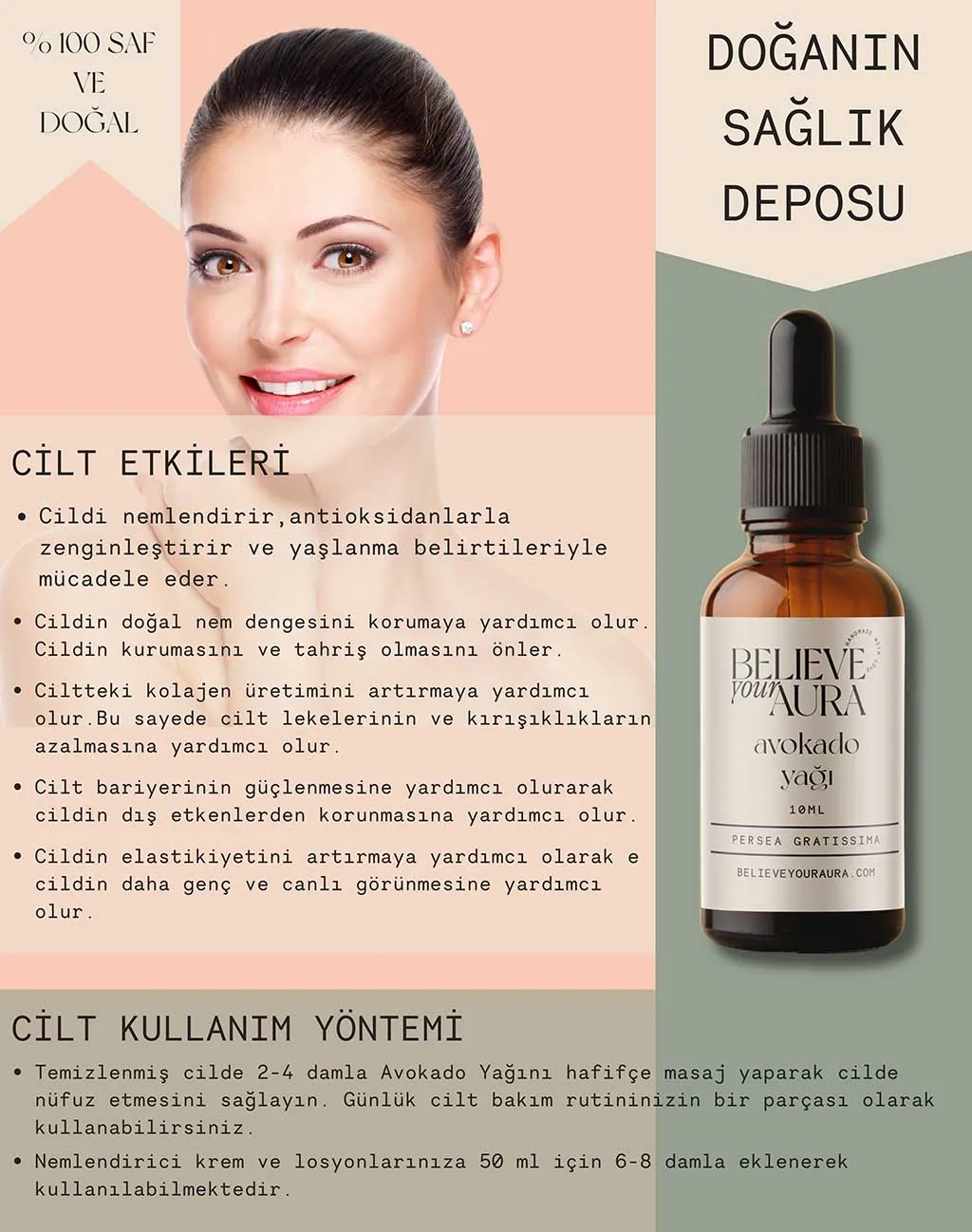 Believe Your Aura %100 Saf Organik Avokado Yağı - 10 ml ATYAVK-111