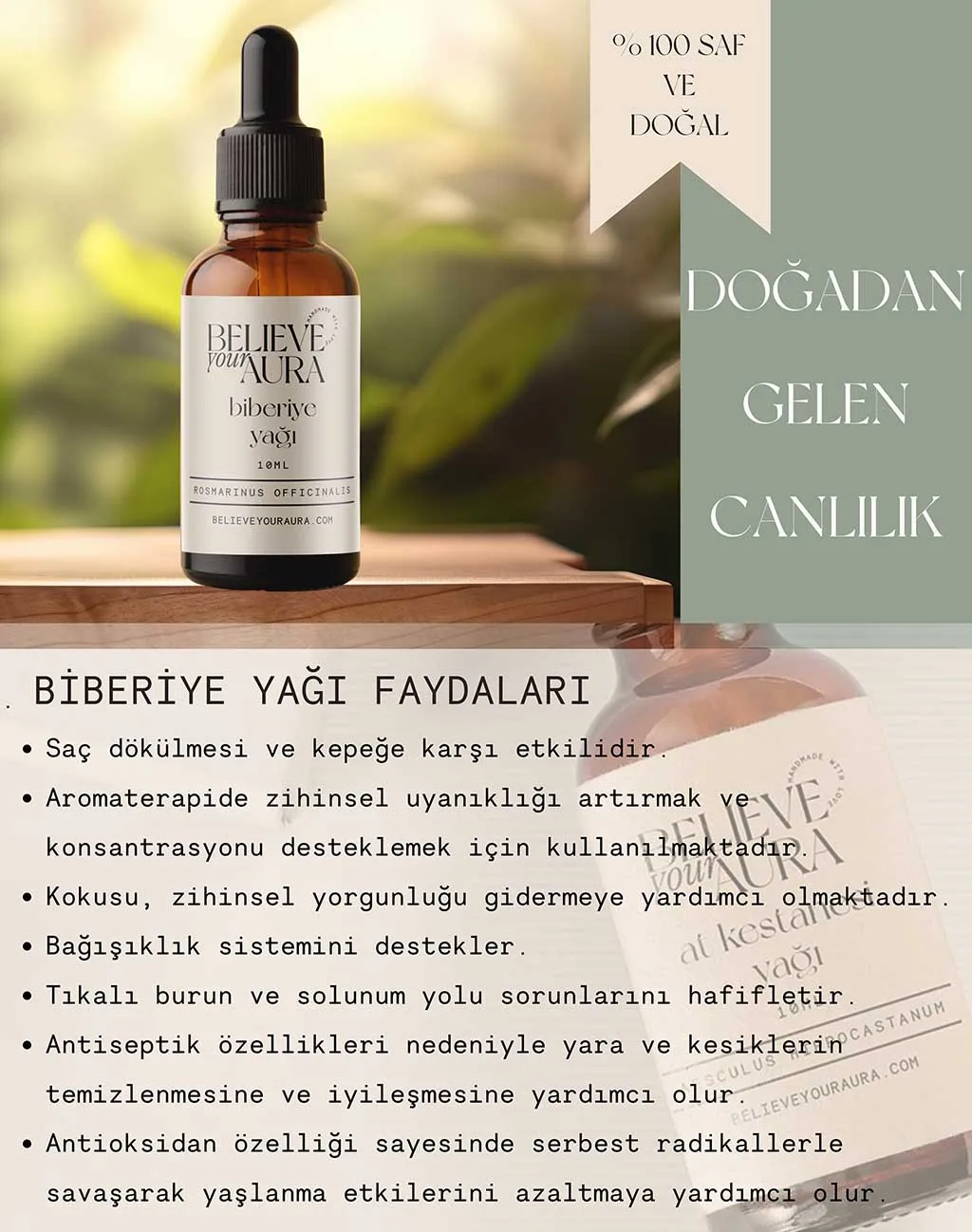 Believe Your Aura %100 Saf Organik Biberiye Yağı - 10 ml ATYBBR-153