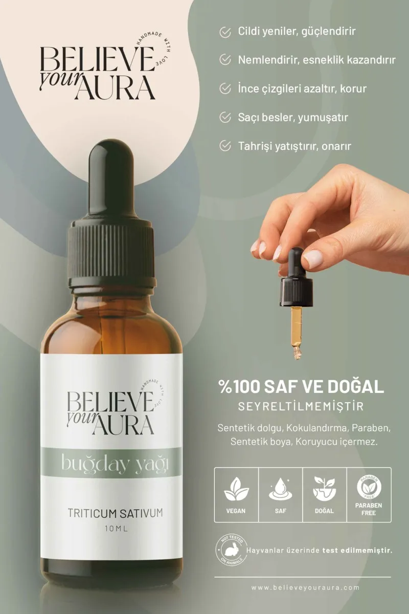 Believe Your Aura Buğday Yağı Leke ve Kırışık Karşıtı Cilt ve Saç Bakım Yağı ATYBGD-157