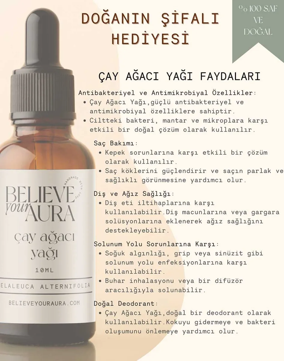 Believe Your Aura Saf Organik Çay Ağacı Yağı ATYCAY-204