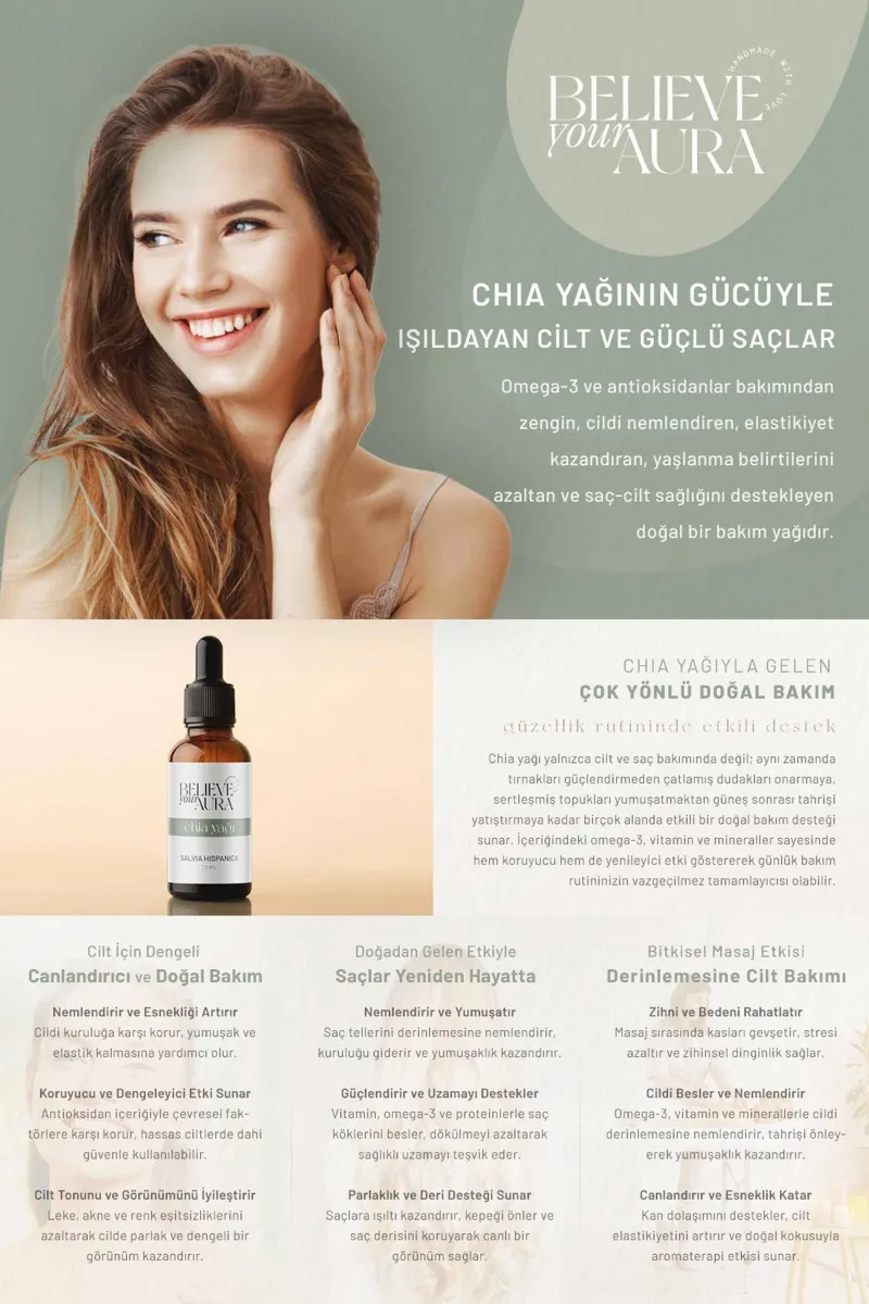 Believe Your Aura Chia Yağı Nemlendirici ve Besleyici Cilt ve Saç Bakım Yağı ATYCHI-50
