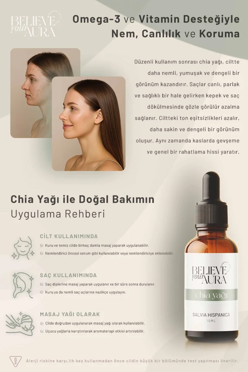 Believe Your Aura Chia Yağı Nemlendirici ve Besleyici Cilt ve Saç Bakım Yağı ATYCHI-50