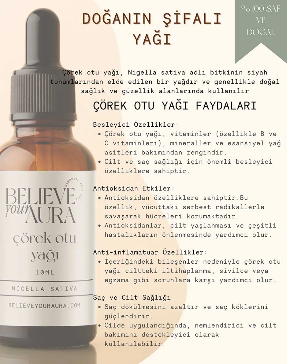 Believe Your Aura Saf Organik Çörek Otu Yağı ATYCRK-205