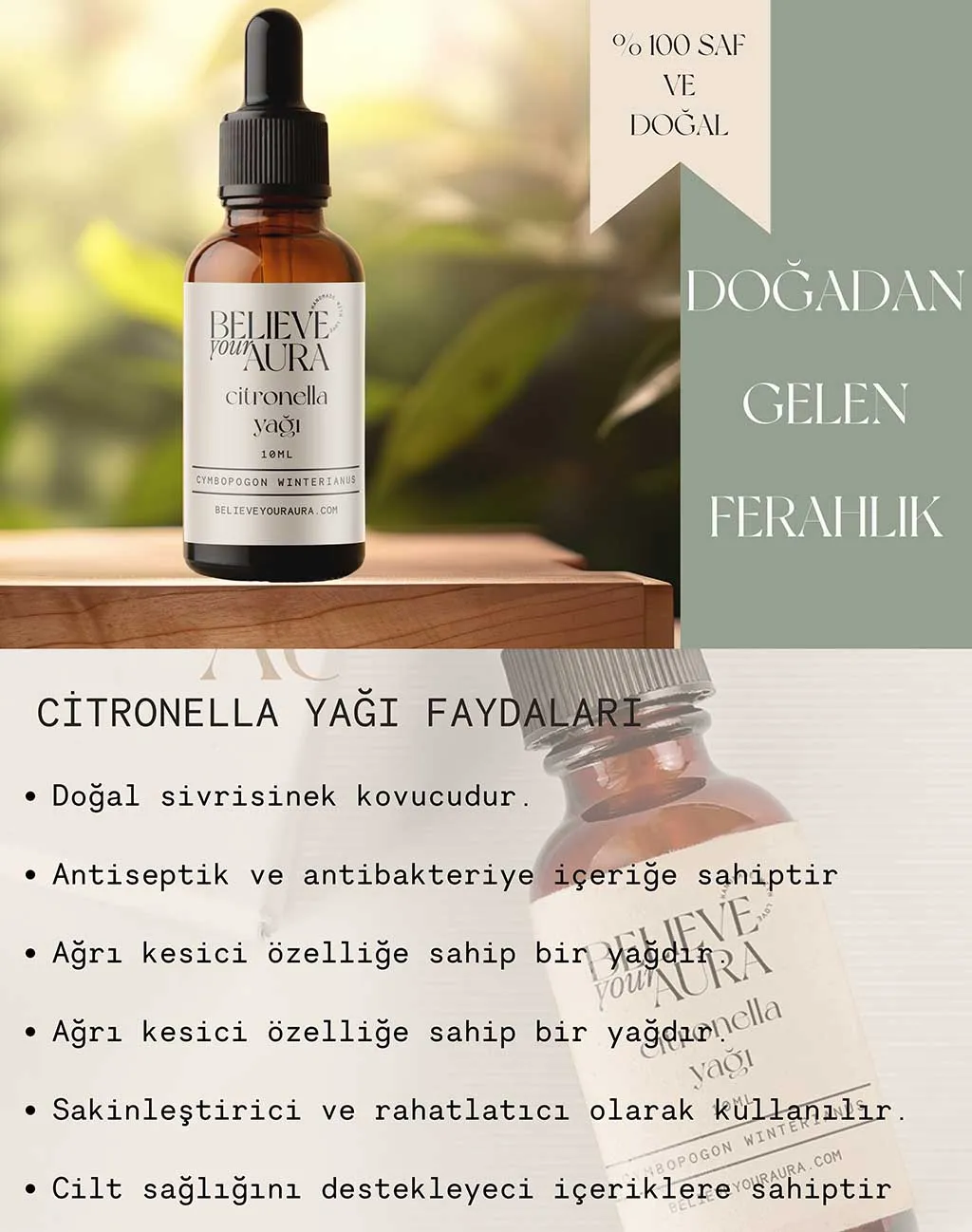 Believe Your Aura %100 Saf Organik Citronella Yağı - 10 ml ATYCTR-200