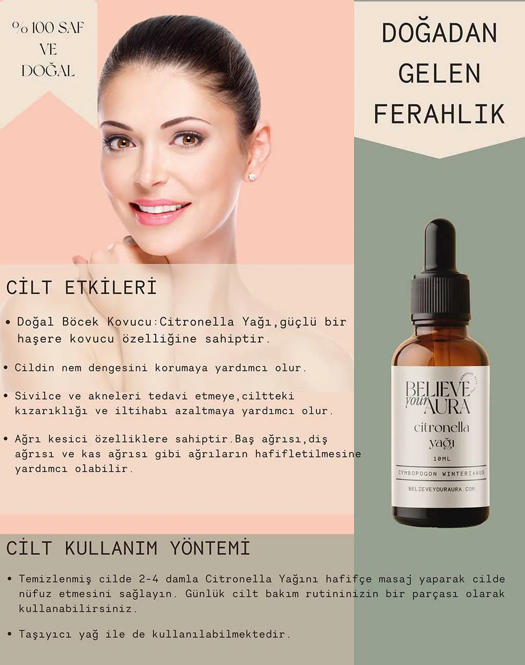 Believe Your Aura Saf Organik Citronella Yağı ATYCTR-200