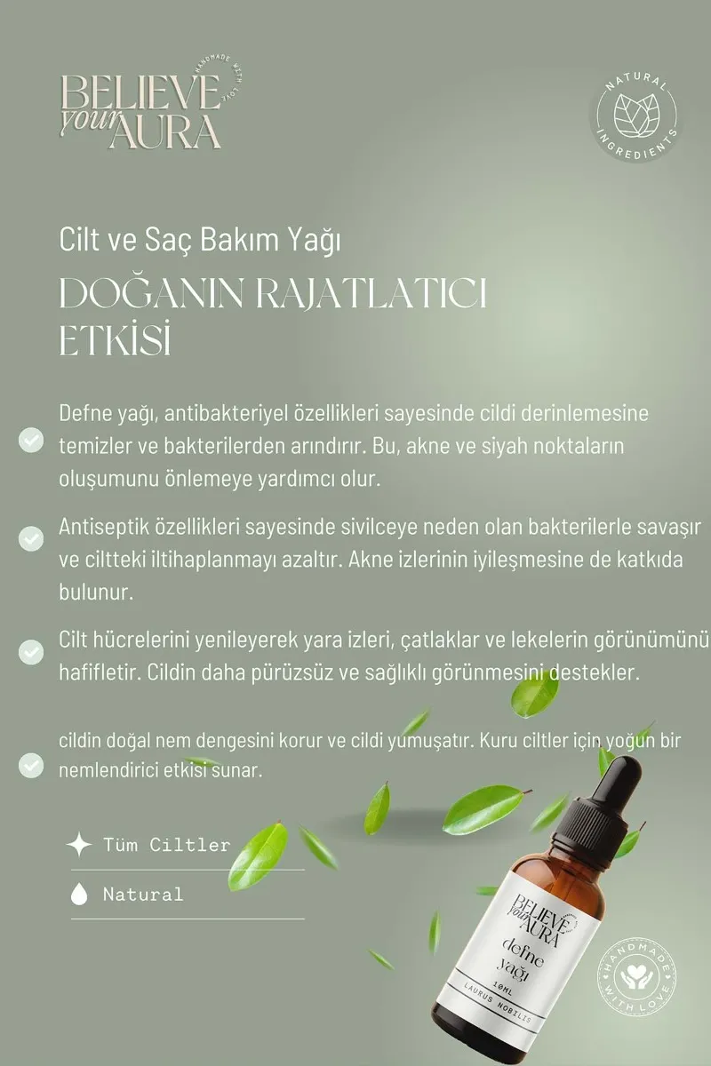 Believe Your Aura Defne Yağı Cilt ve Saç Bakım Yağı ATYDFN-250