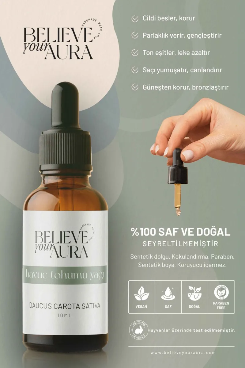 Believe Your Aura Havuç Tohumu Yağı Cilt Yenileyici Anti Aging Cilt ve Saç Bakım Yağı ATYHAT-451