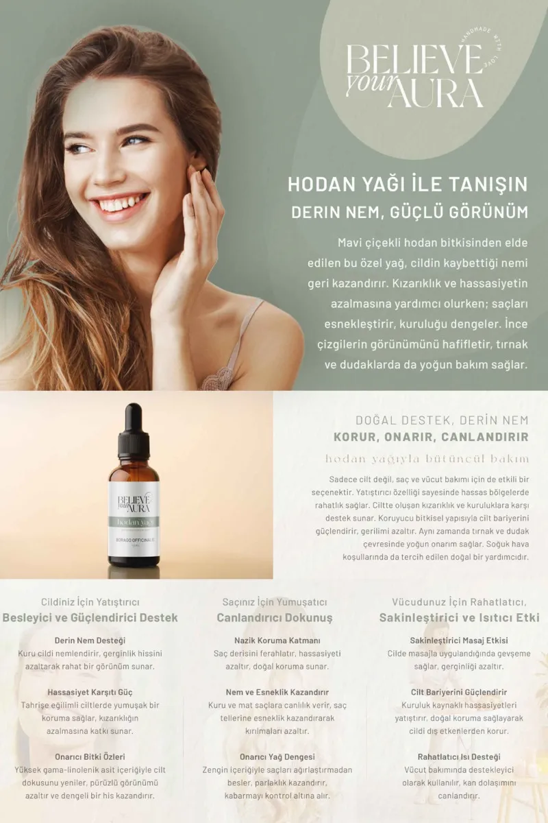 Believe Your Aura Hodan Yağı Dengeleyici ve Besleyici Cilt ve Saç Bakım Yağı ATYHDN-453
