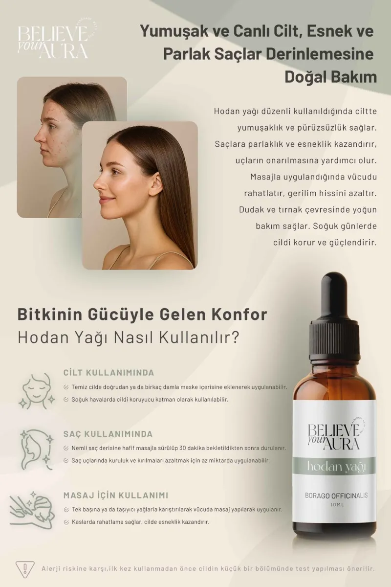 Believe Your Aura Hodan Yağı Dengeleyici ve Besleyici Cilt ve Saç Bakım Yağı ATYHDN-453