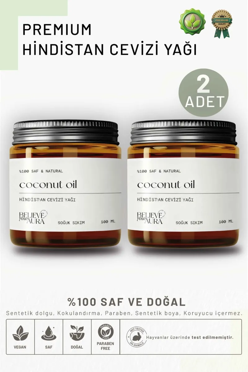 Believe Your Aura Hindistan Cevizi Yağı - %100 Saf ve Doğal Soğuk Sıkım Premium ATYHNC2-451