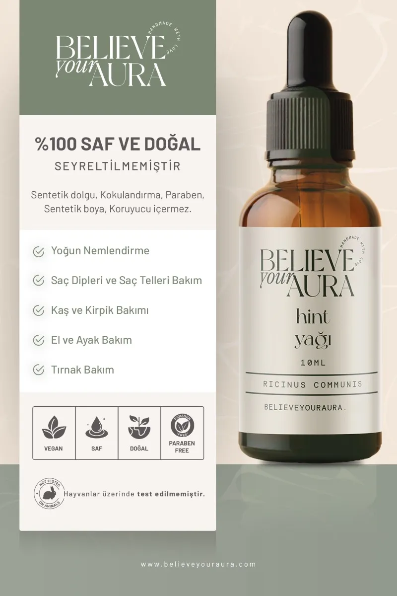 Believe Your Aura Hint Yağı - %100 Saf Ve Doğal Cilt Ve Saç Bakım Yağı - Castor Oil ATYHNT-450