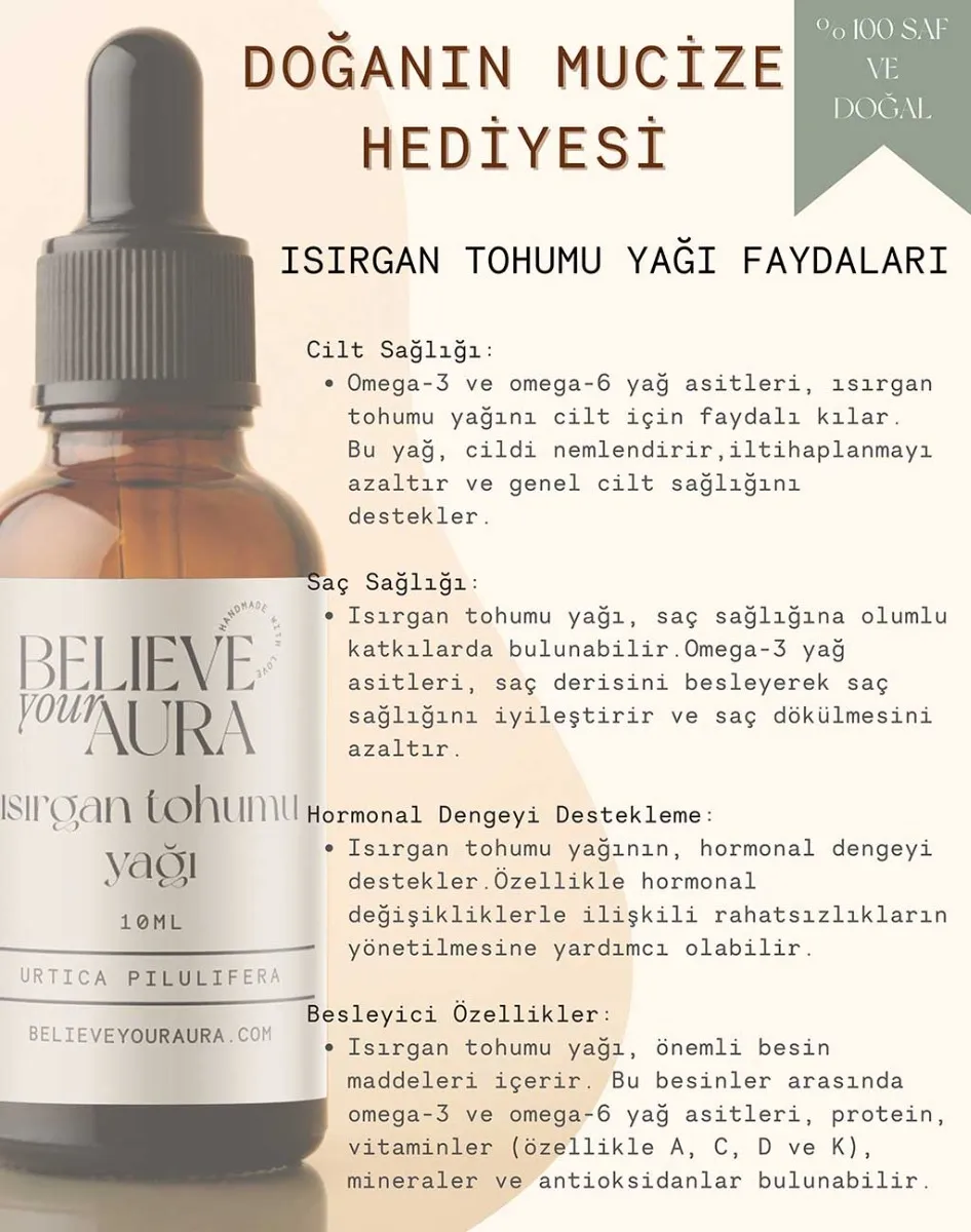 Believe Your Aura Saf Organik Isırgan Tohumu Yağı ATYIST-501