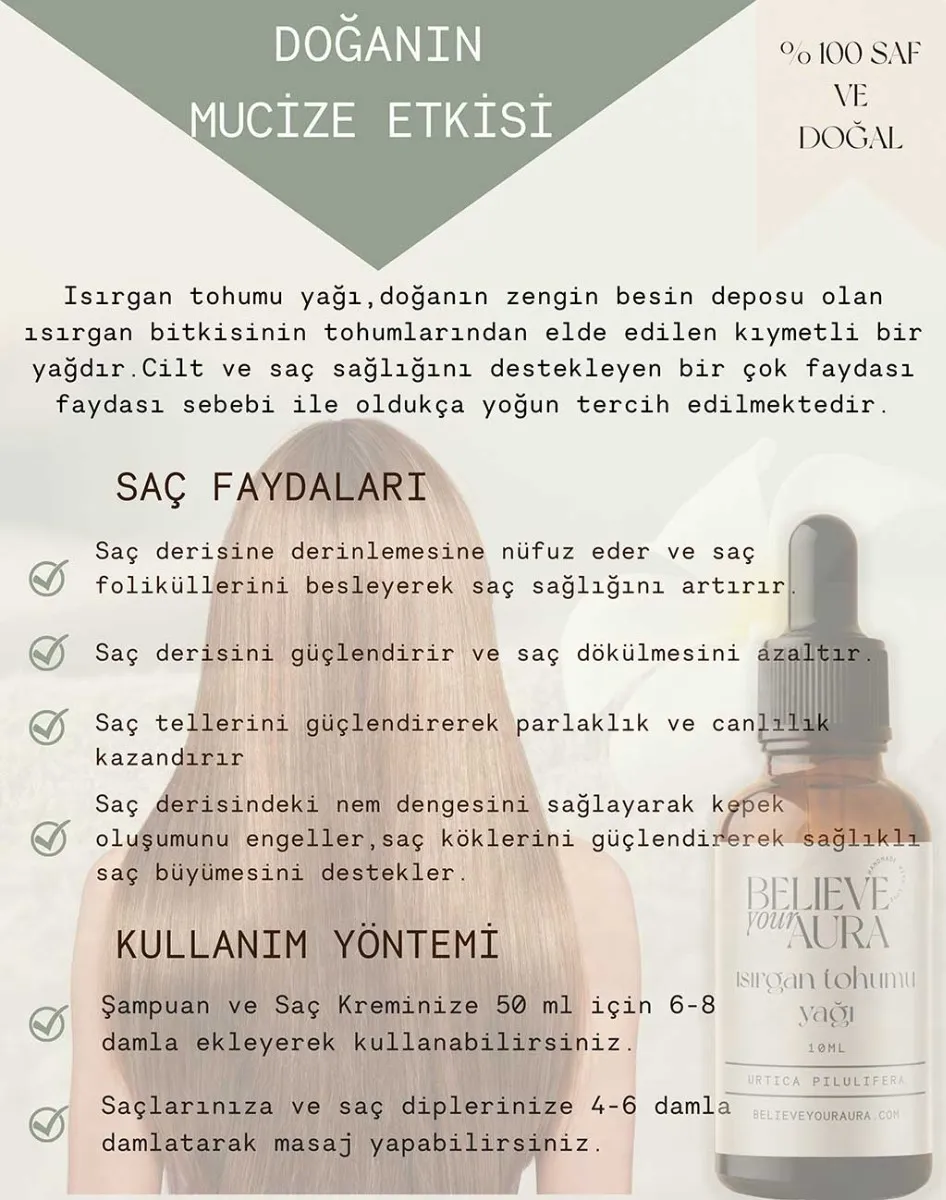 Believe Your Aura Saf Organik Isırgan Tohumu Yağı ATYIST-501