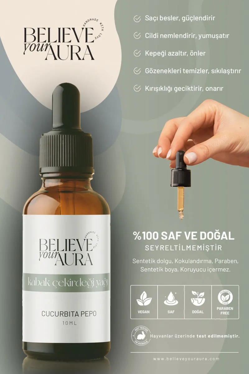 Believe Your Aura Kabak Çekirdeği Yağı Yaşlanma Karşıtı Cilt ve Saç Bakım Yağı ATYKBÇ-611